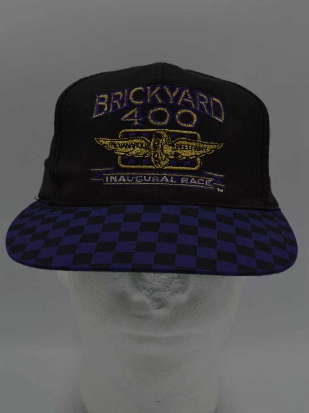 VTG 1994 Competitor Mens Black Purple Brickyard 400 Inaugural Race Hat Check OS